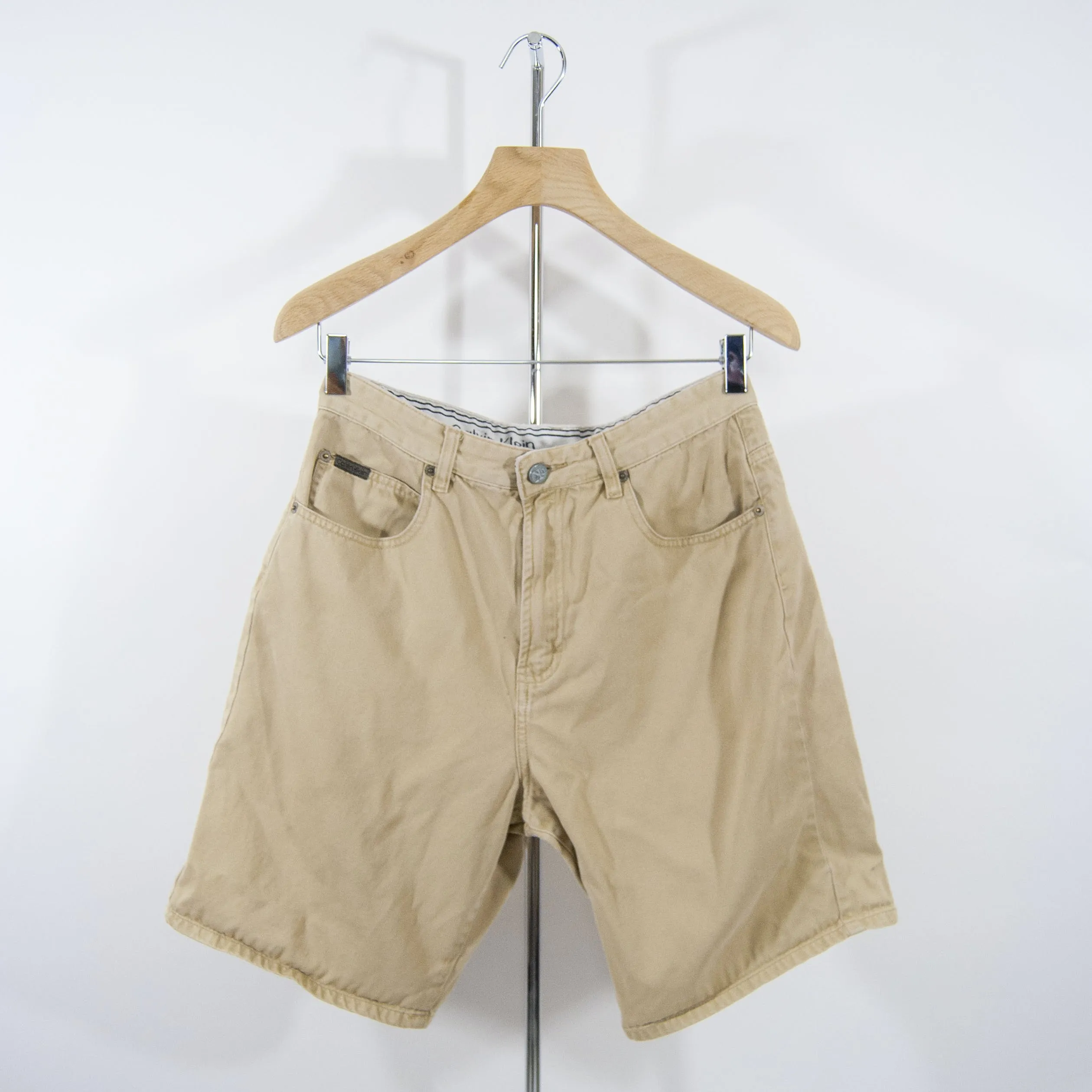 00's Beige High Rise Bermuda Shorts by Calvin Klein