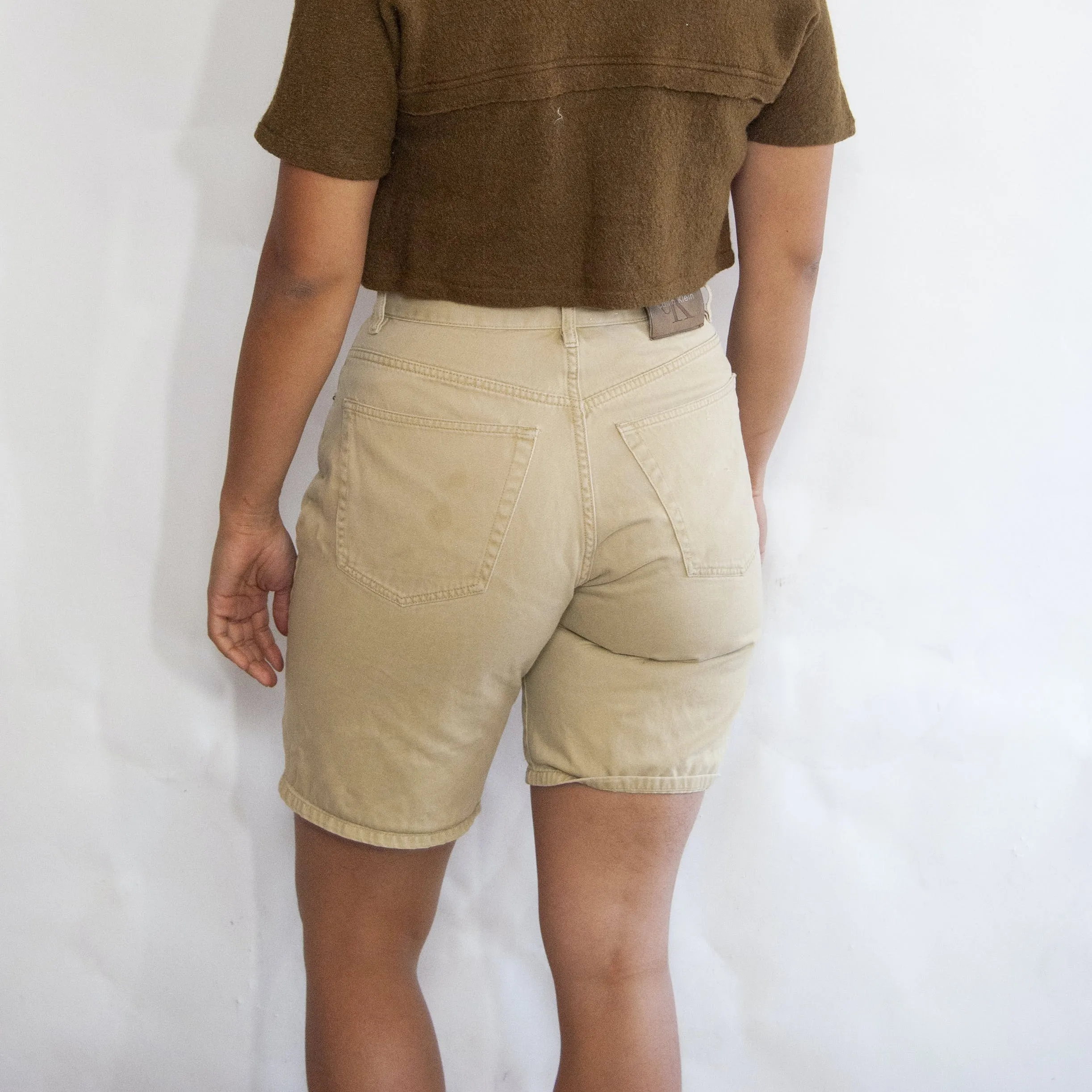 00's Beige High Rise Bermuda Shorts by Calvin Klein