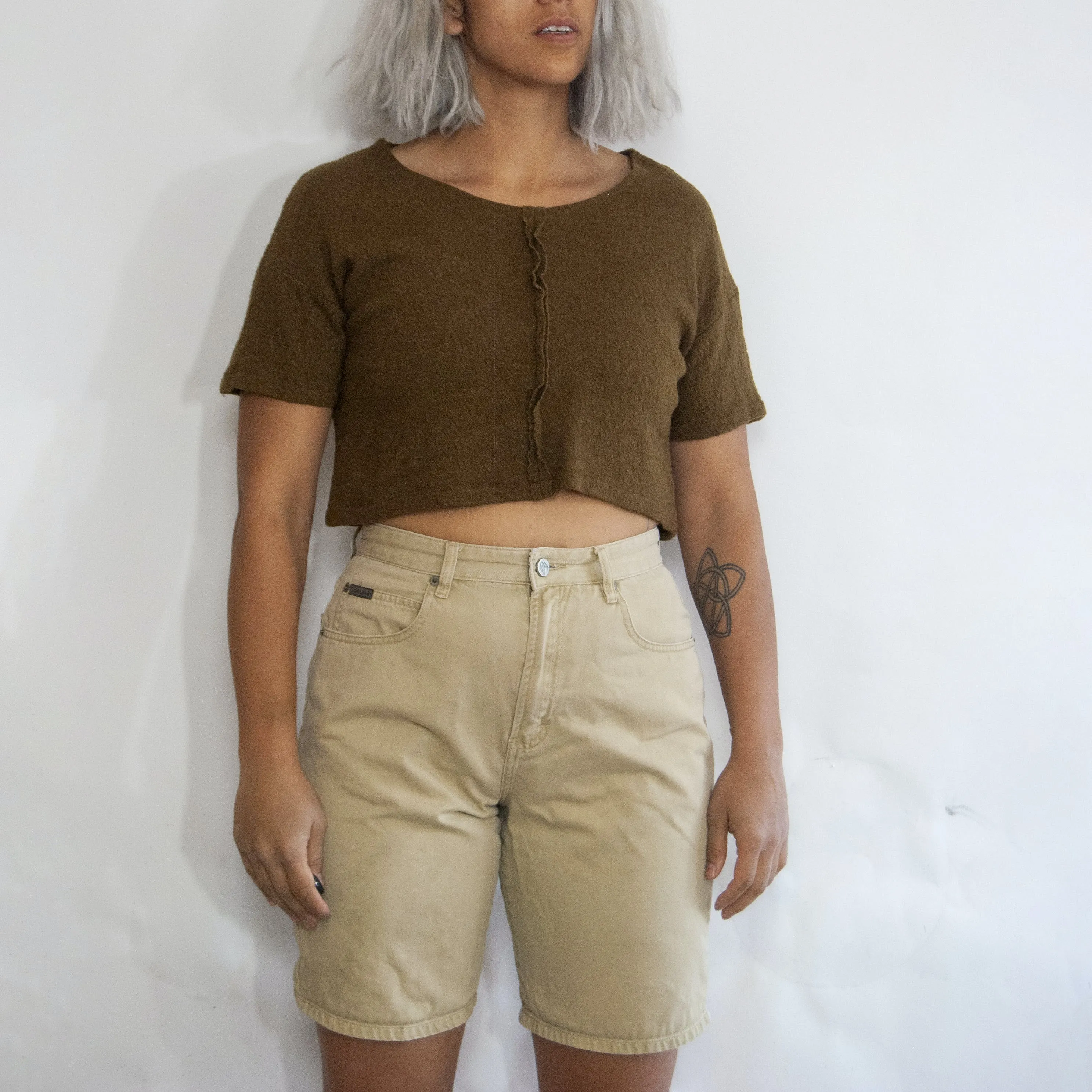 00's Beige High Rise Bermuda Shorts by Calvin Klein