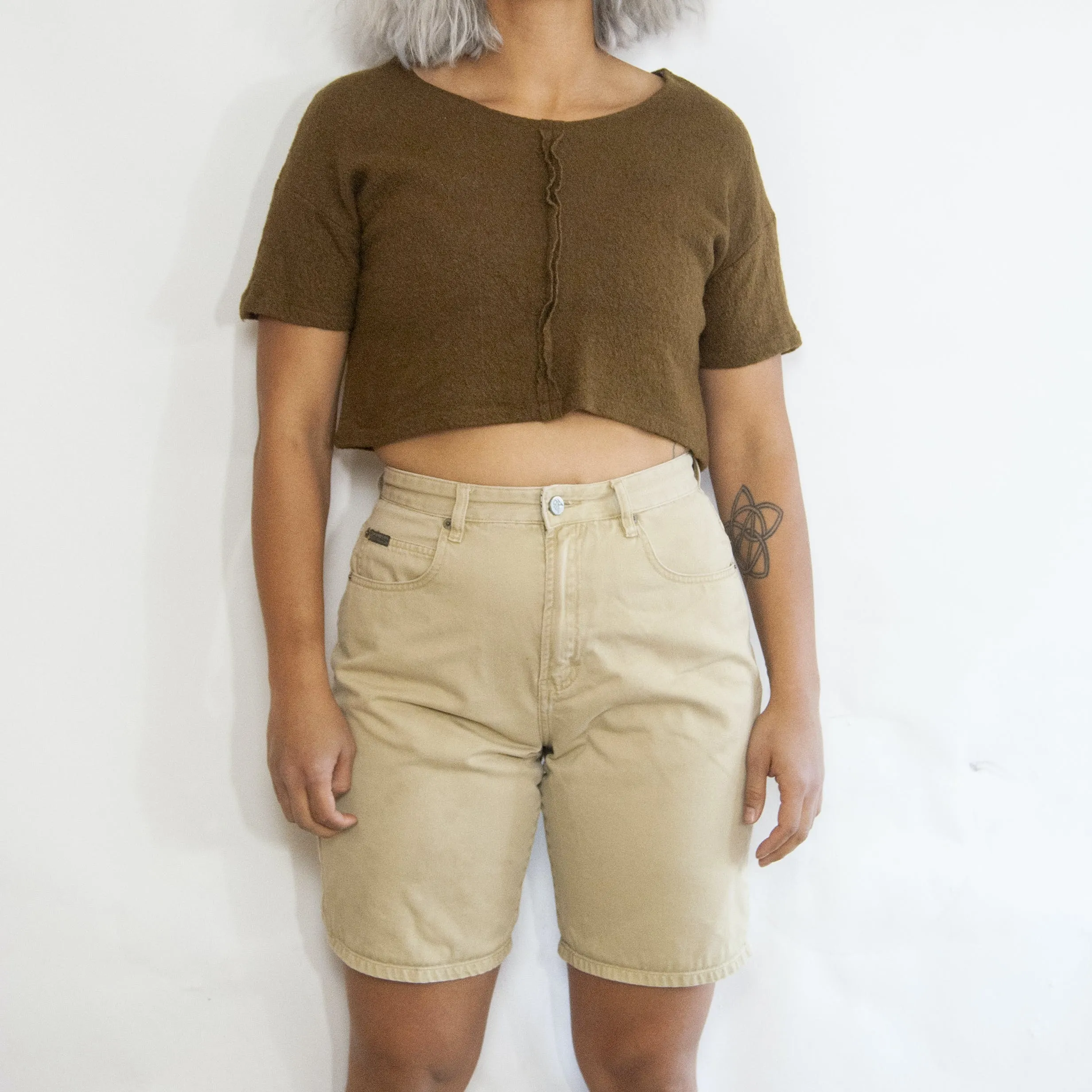00's Beige High Rise Bermuda Shorts by Calvin Klein