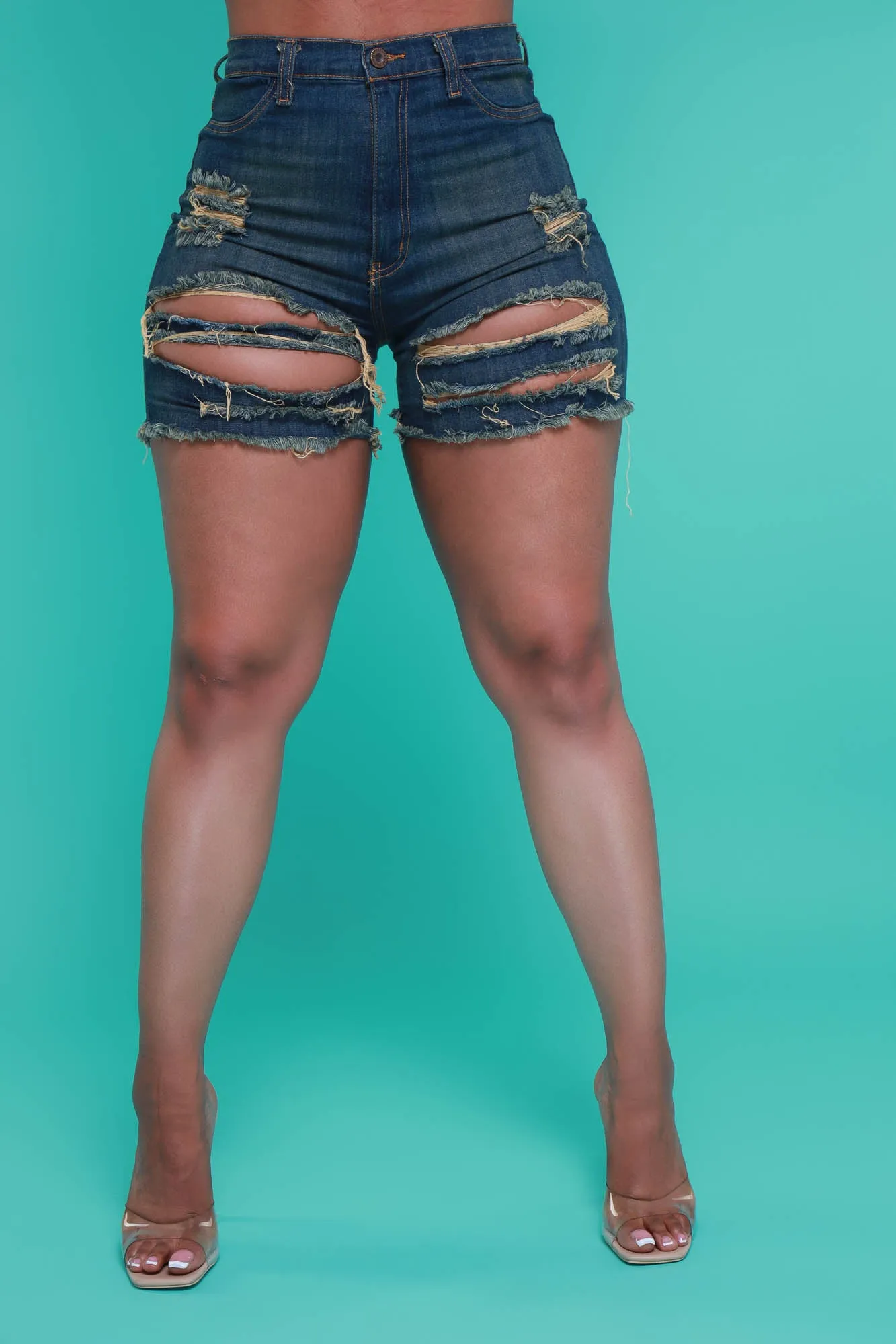 Aftermath High Rise Tinted Distressed Denim Shorts - Dark Wash