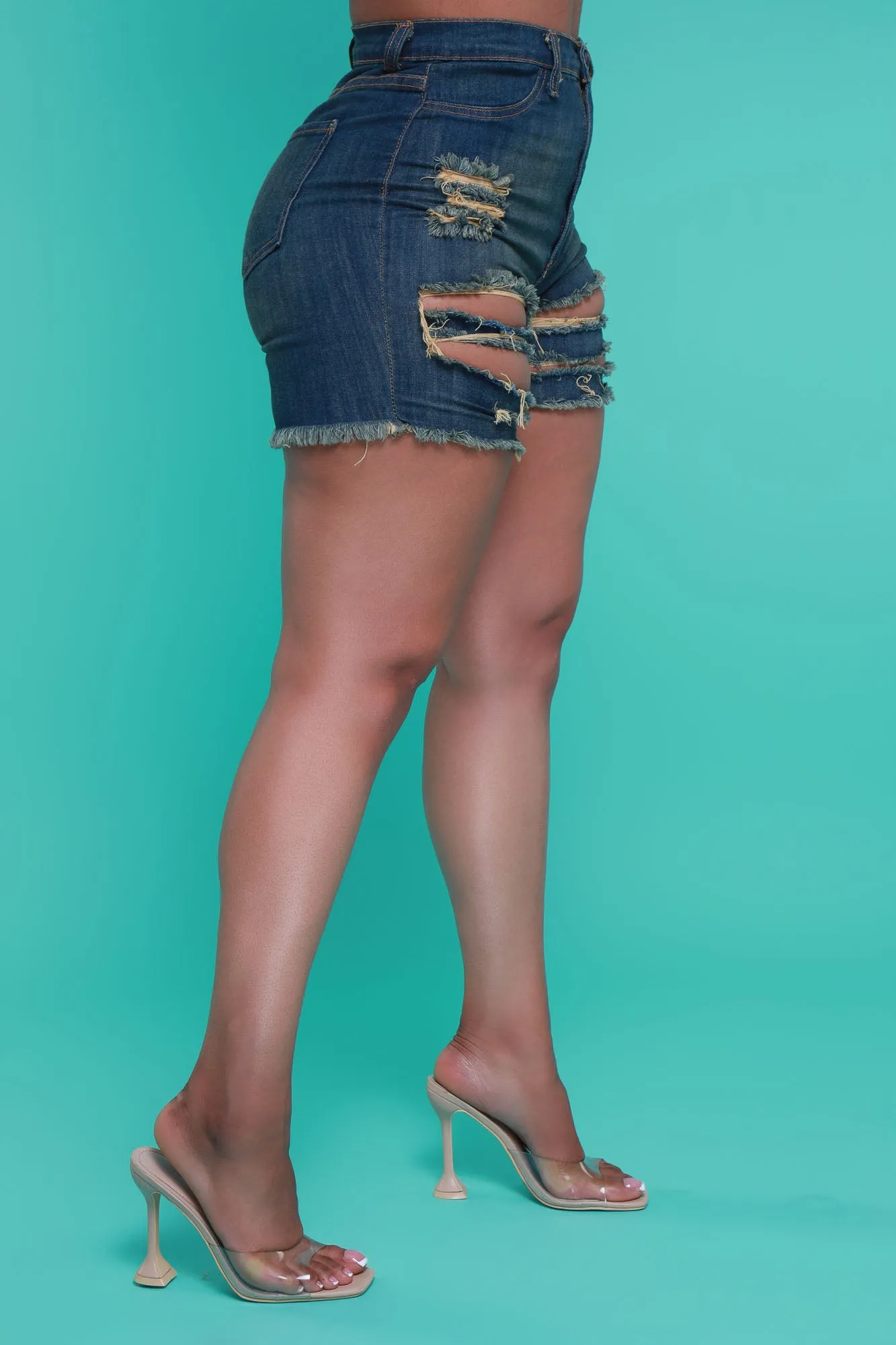 Aftermath High Rise Tinted Distressed Denim Shorts - Dark Wash