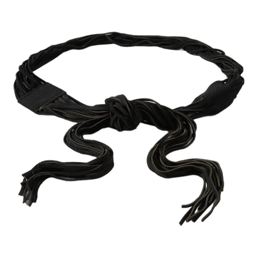 Anthropologie Suede Fringe Tie Belt Plus Size Black New
