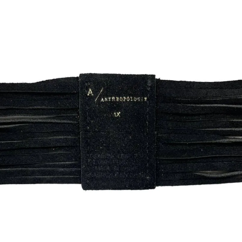 Anthropologie Suede Fringe Tie Belt Plus Size Black New