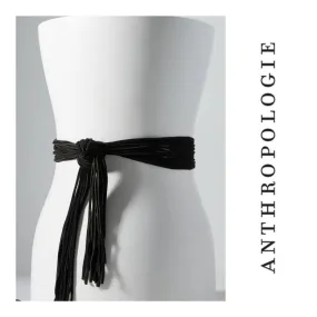 Anthropologie Suede Fringe Tie Belt Plus Size Black New