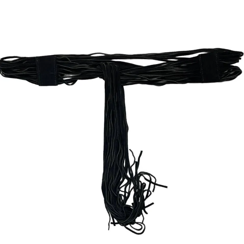 Anthropologie Suede Fringe Tie Belt Plus Size Black New