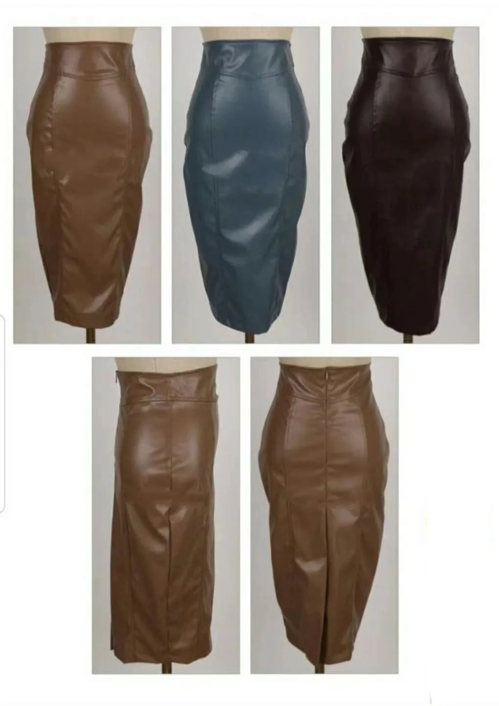 Basic Leather High Waist Midi Pencil Skirt