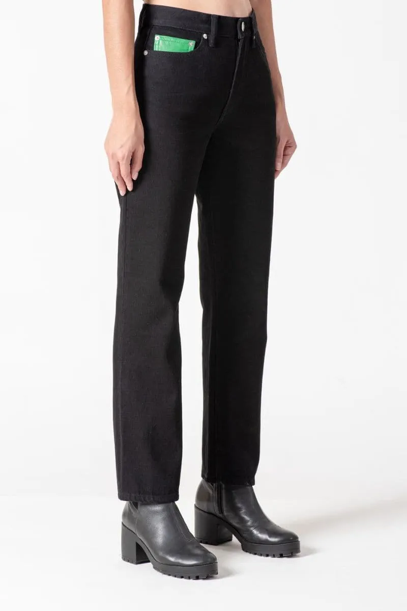 BLACK HIGH-RISE STRAIGHT-LEG JEANS