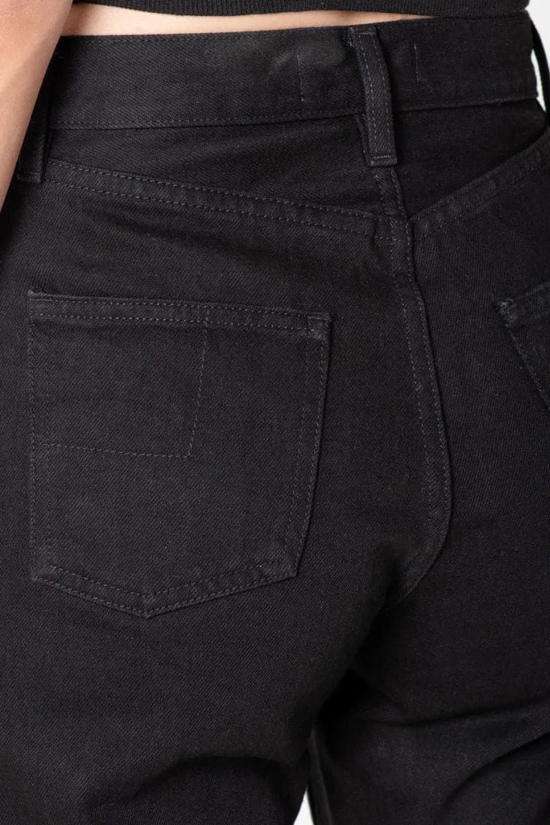 BLACK HIGH-RISE STRAIGHT-LEG JEANS