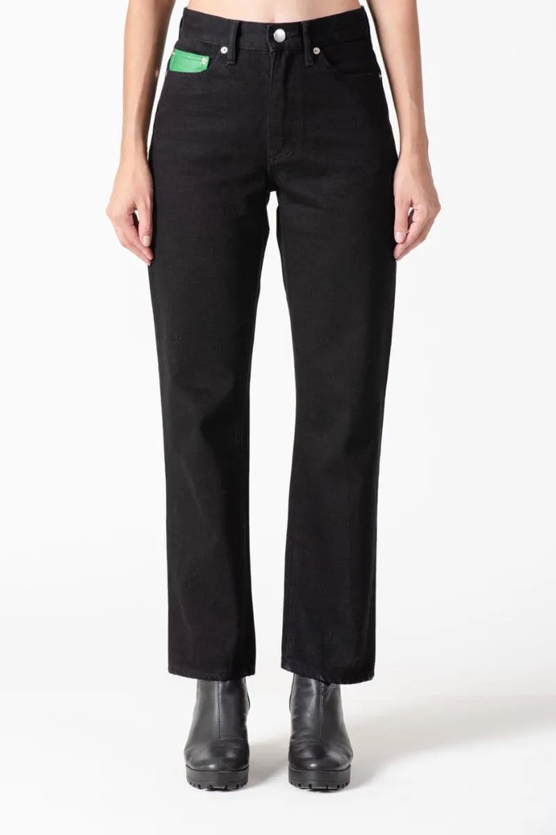 BLACK HIGH-RISE STRAIGHT-LEG JEANS