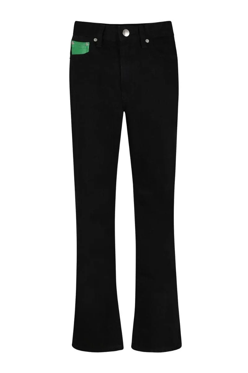 BLACK HIGH-RISE STRAIGHT-LEG JEANS