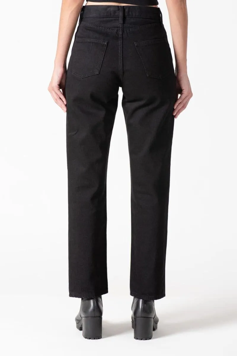 BLACK HIGH-RISE STRAIGHT-LEG JEANS