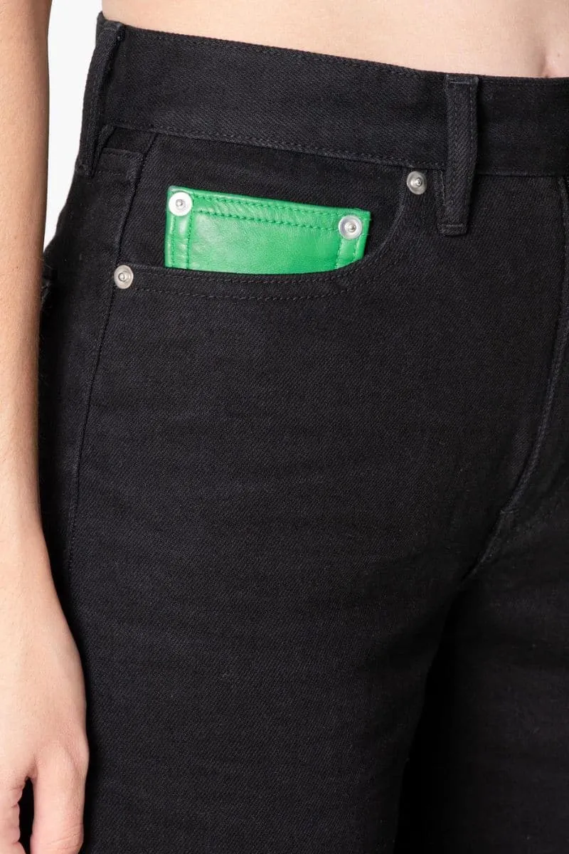 BLACK HIGH-RISE STRAIGHT-LEG JEANS