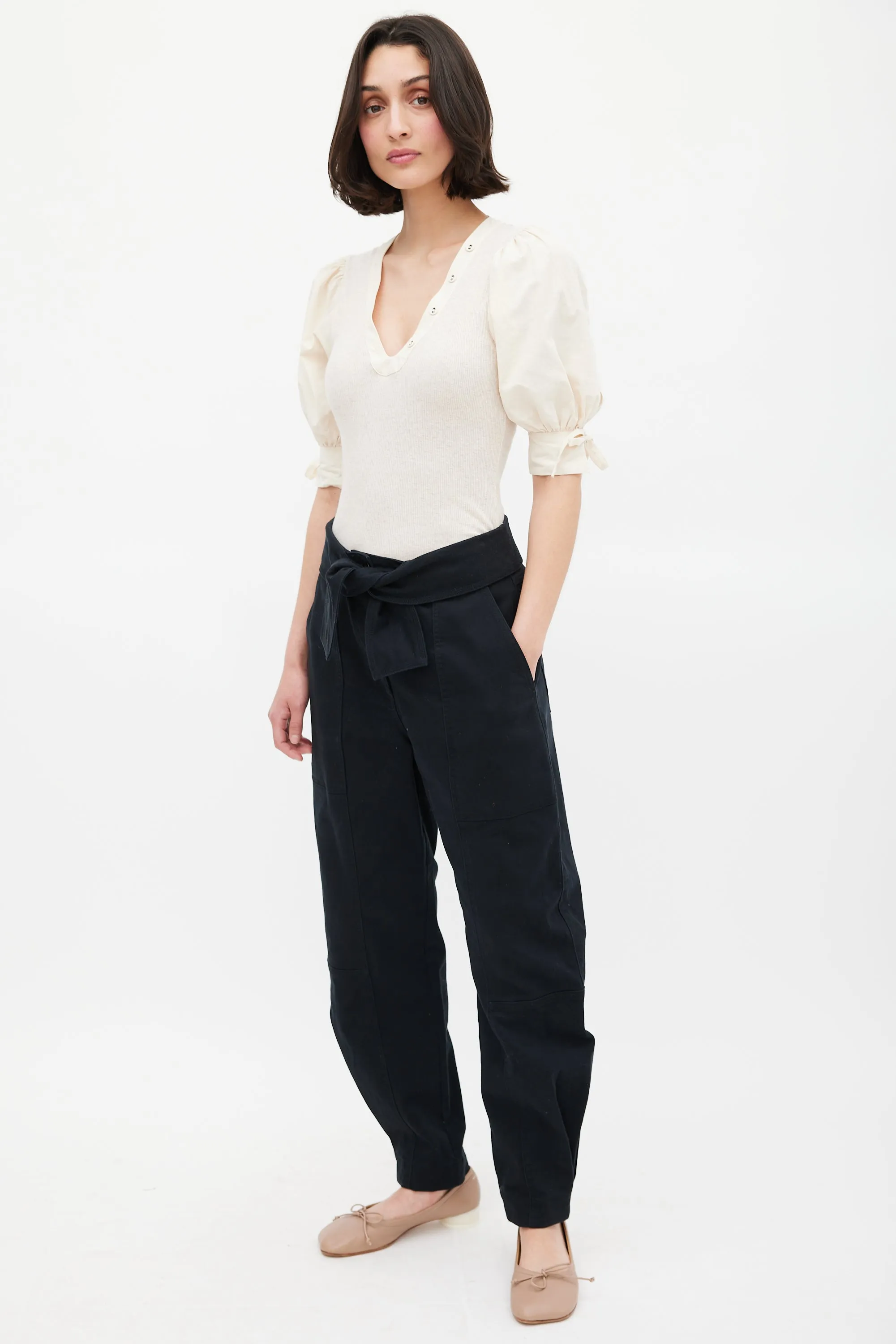 Black Waist Tie Storm Cargo Pant