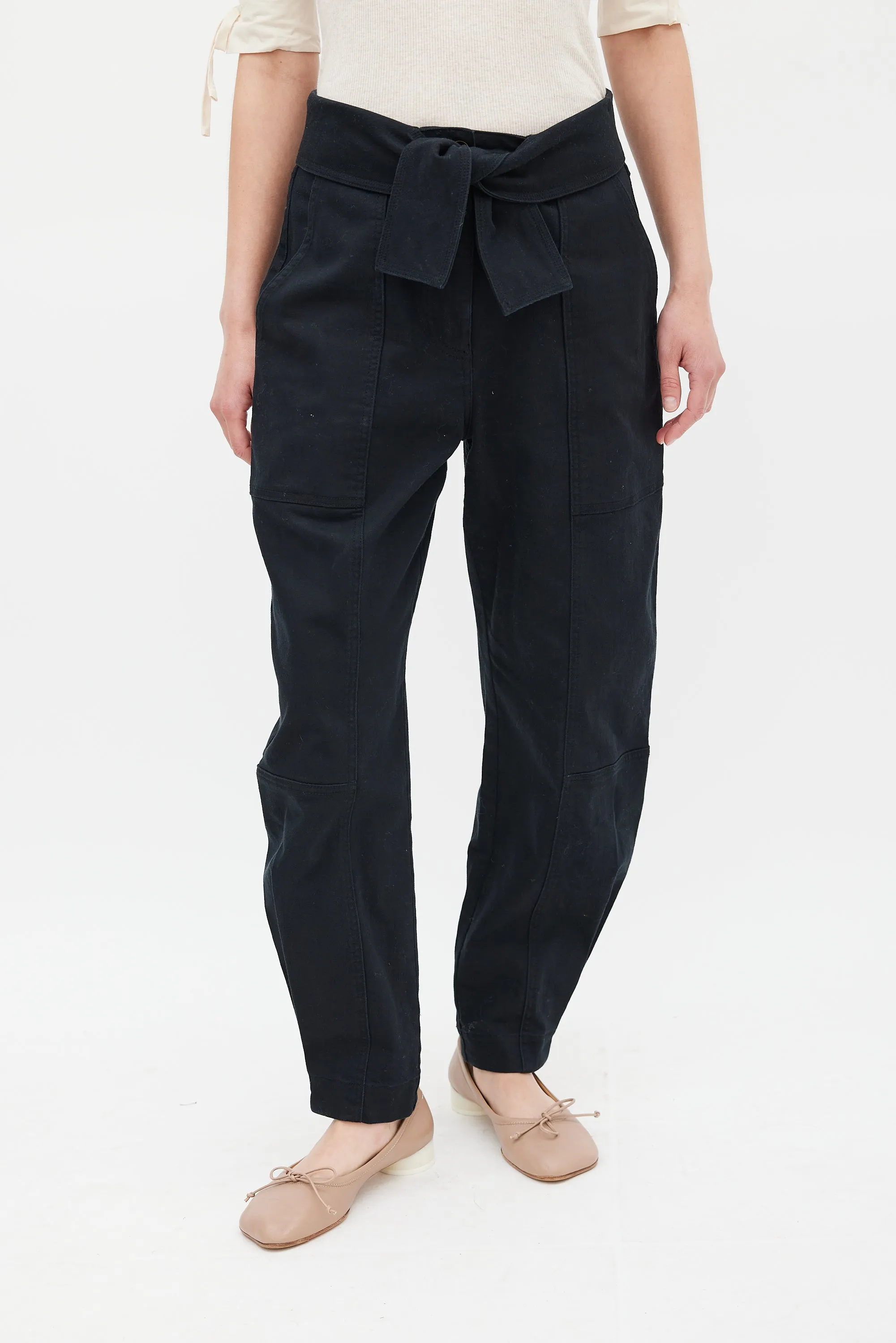 Black Waist Tie Storm Cargo Pant