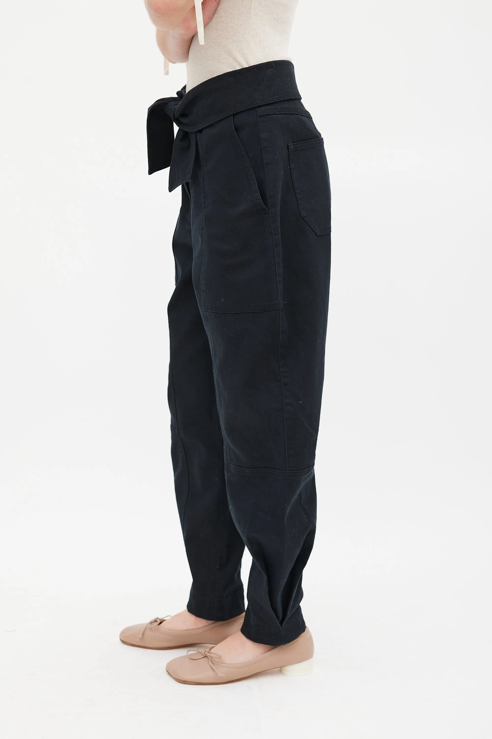 Black Waist Tie Storm Cargo Pant
