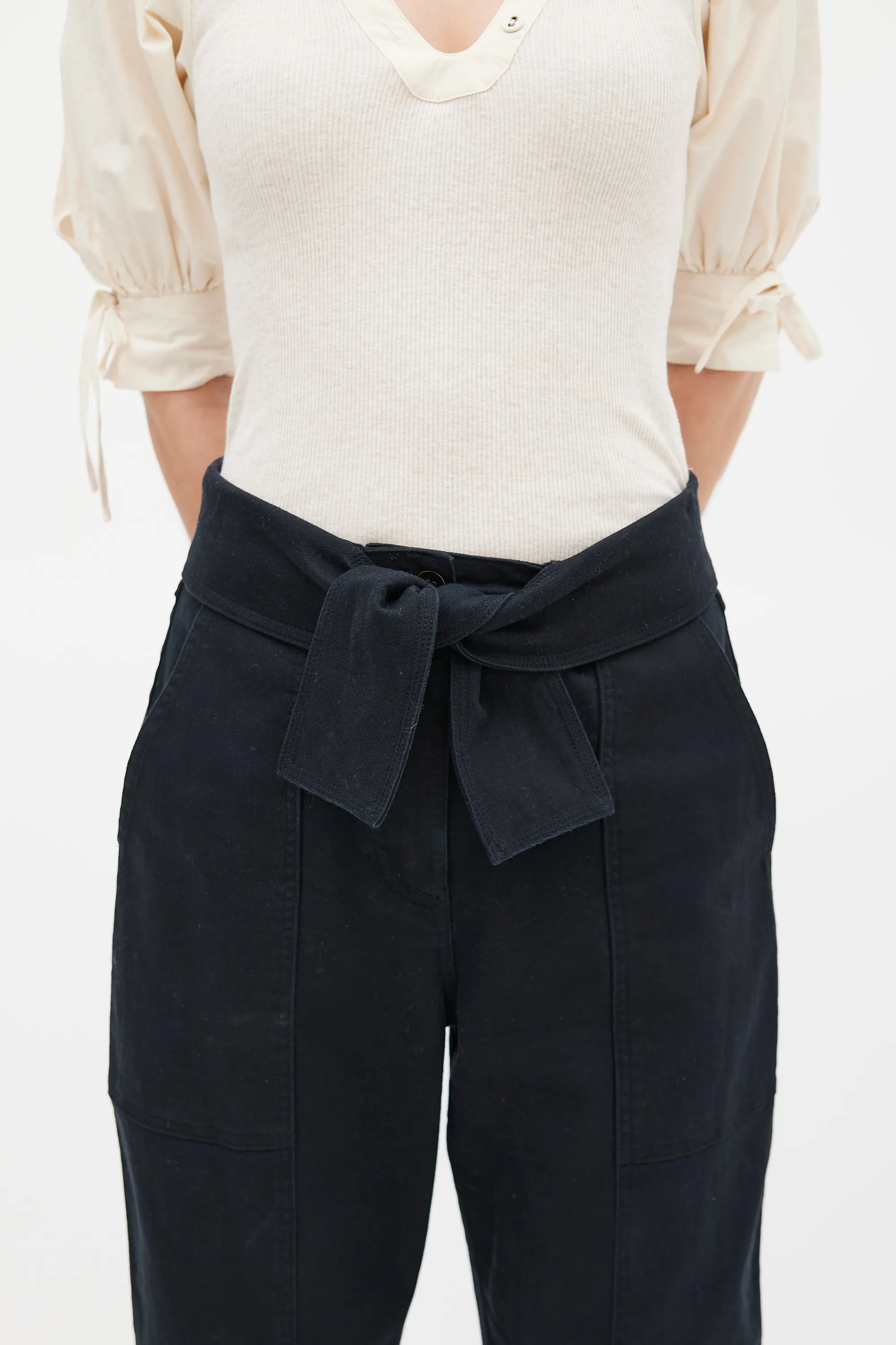 Black Waist Tie Storm Cargo Pant