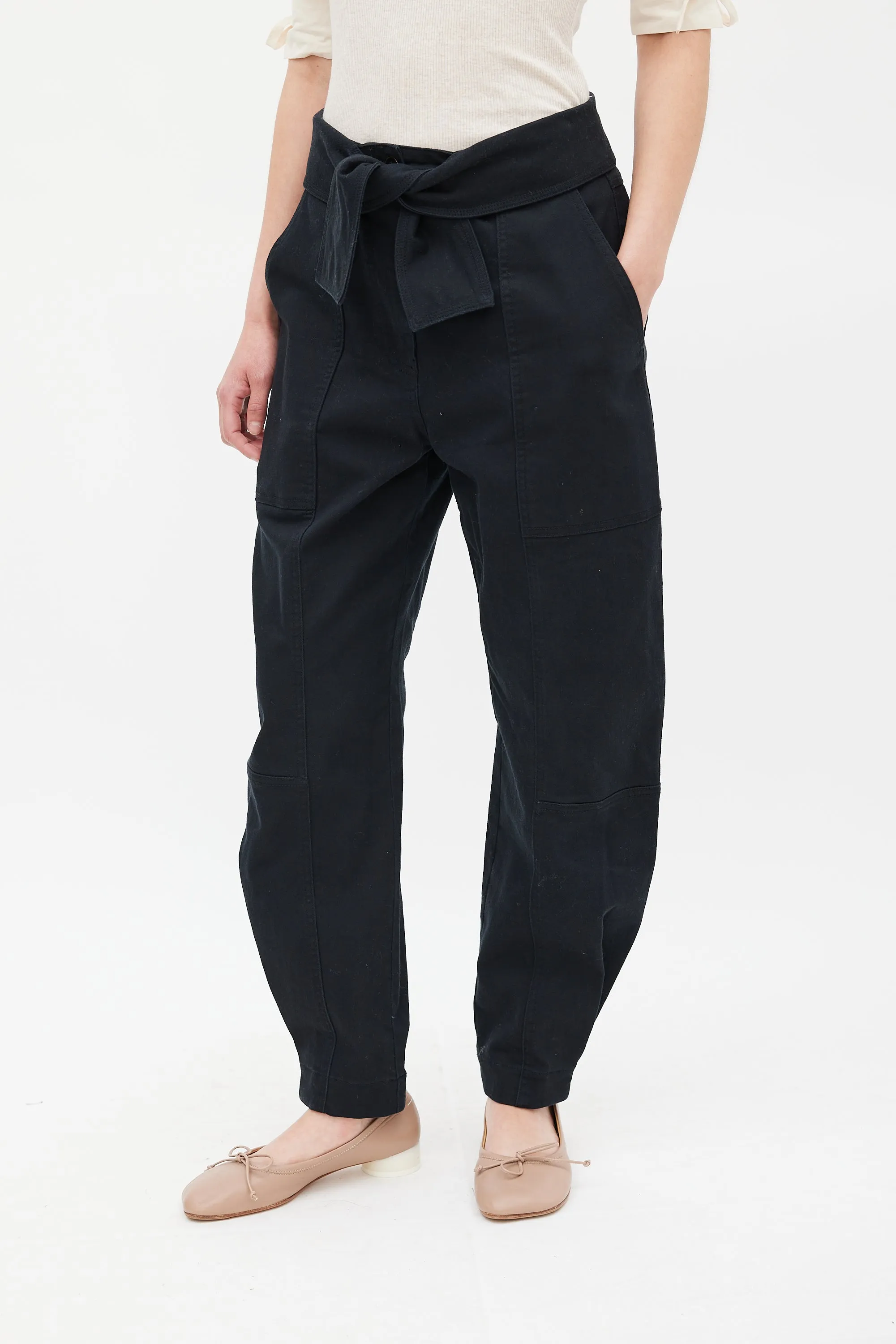 Black Waist Tie Storm Cargo Pant