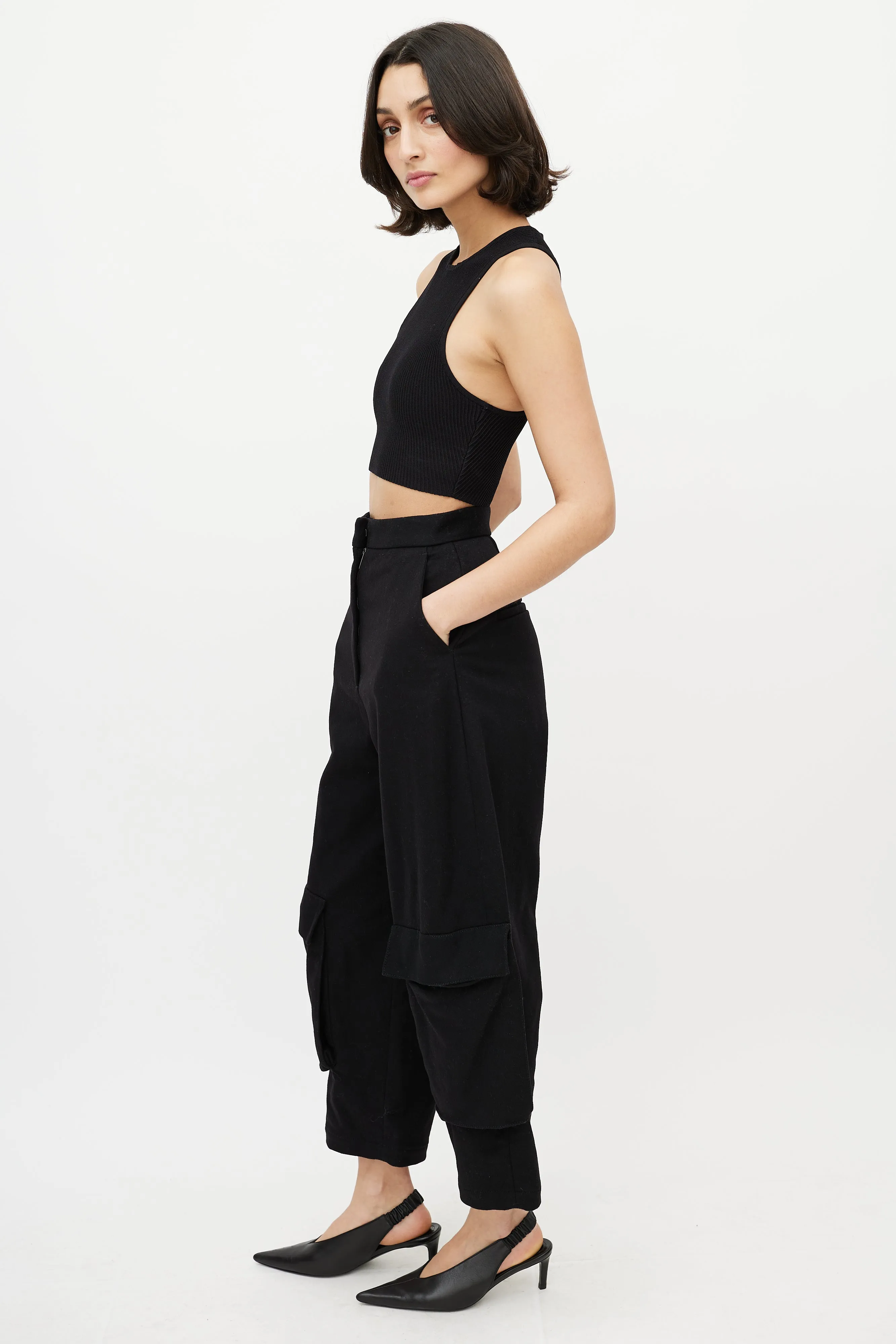 Black Wool Balloon Trouser