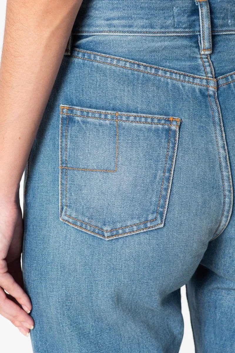 BLUE HIGH-RISE STRAIGHT-LEG JEANS