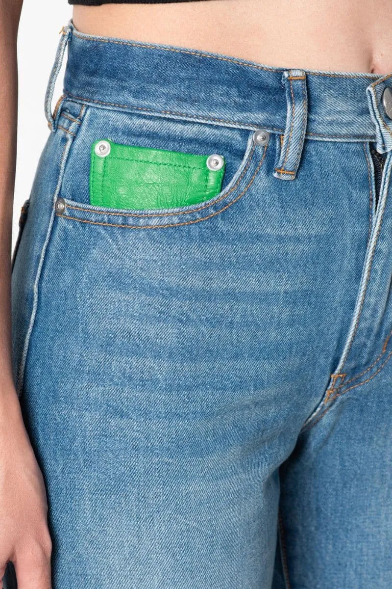 BLUE HIGH-RISE STRAIGHT-LEG JEANS