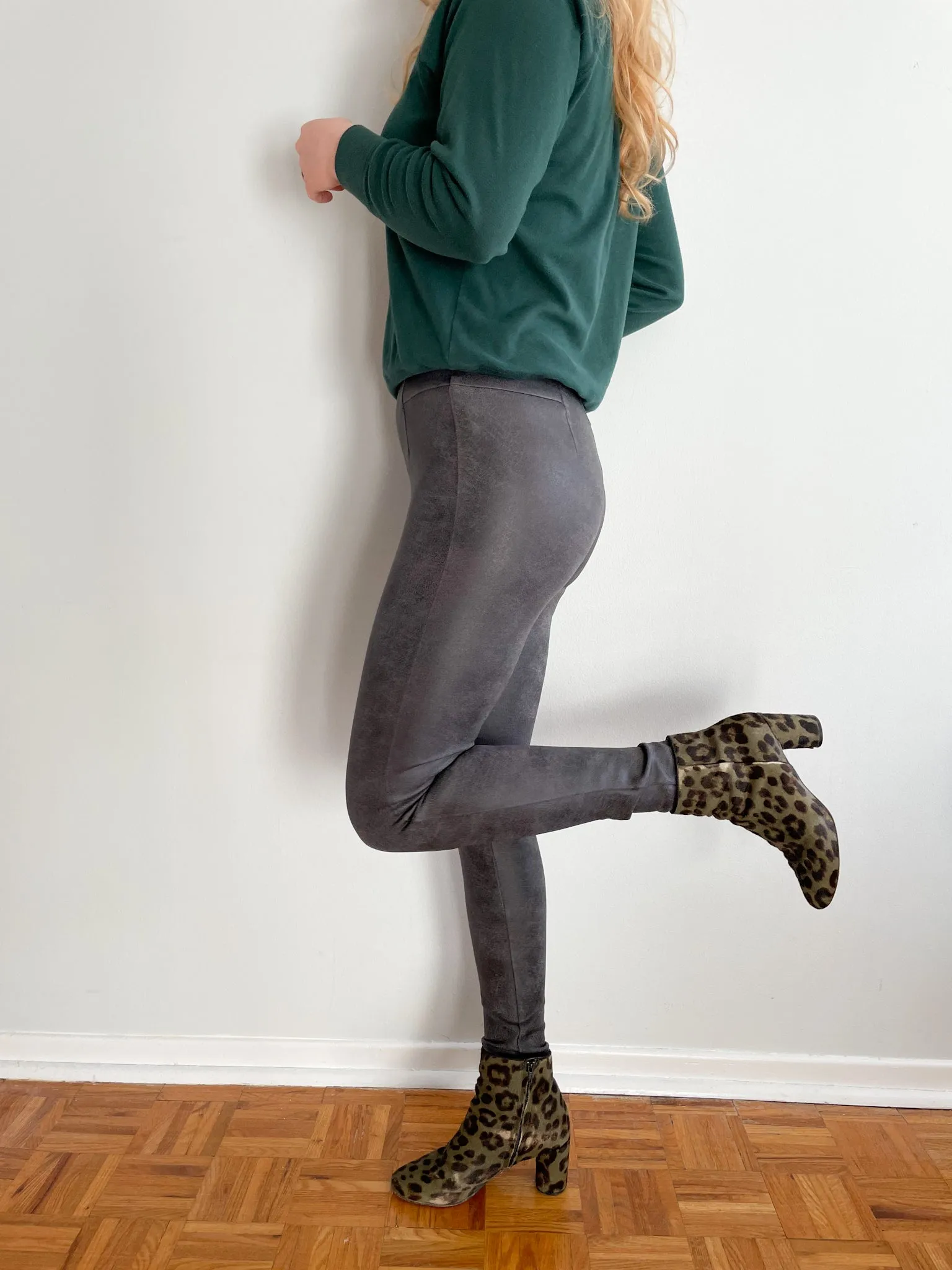 Dex Grey Marbled Leather Looking High Rise Legging Pants - XS