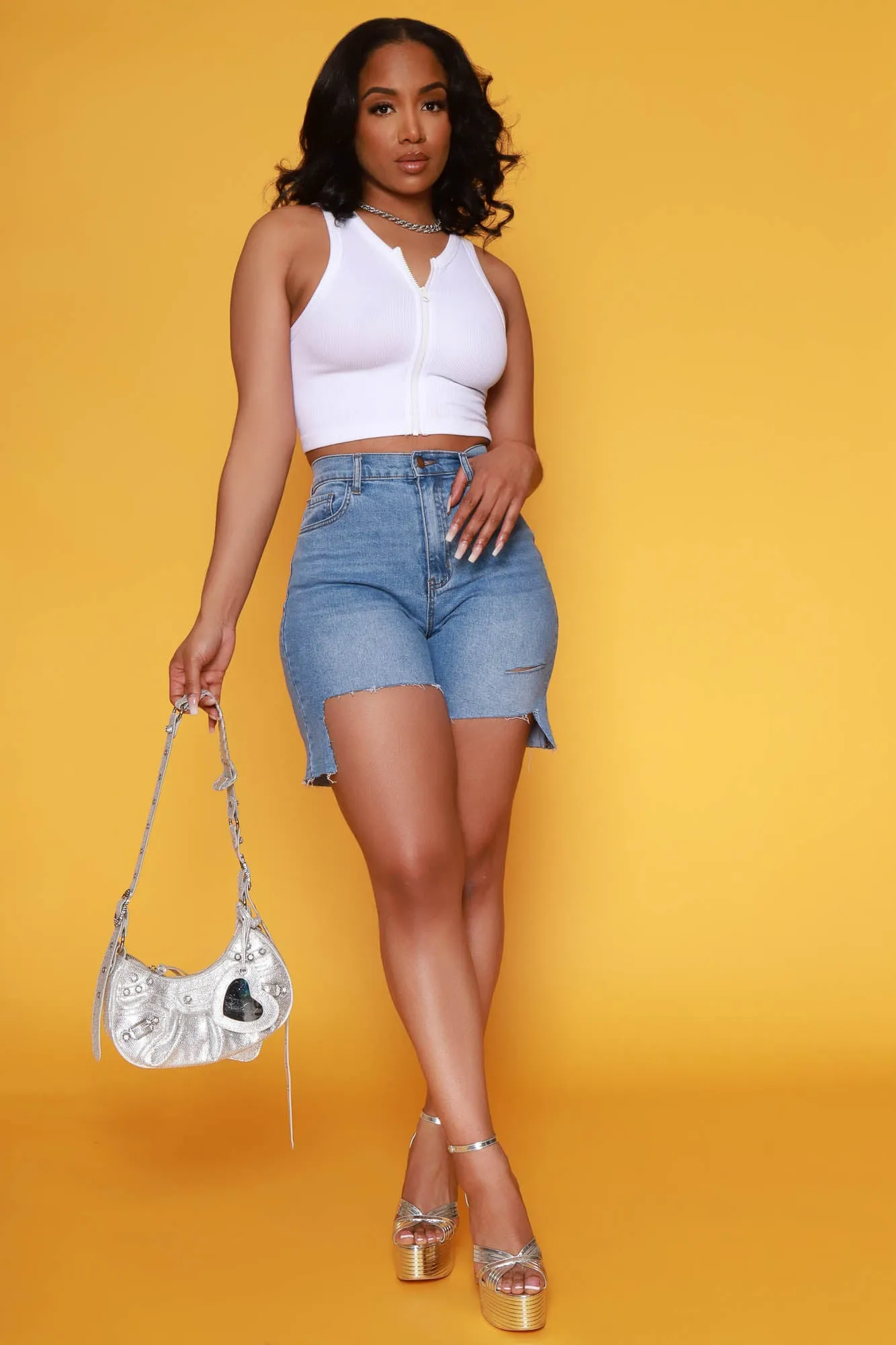 Don't Deny It Distressed Denim Bermuda Shorts - Medium Wash