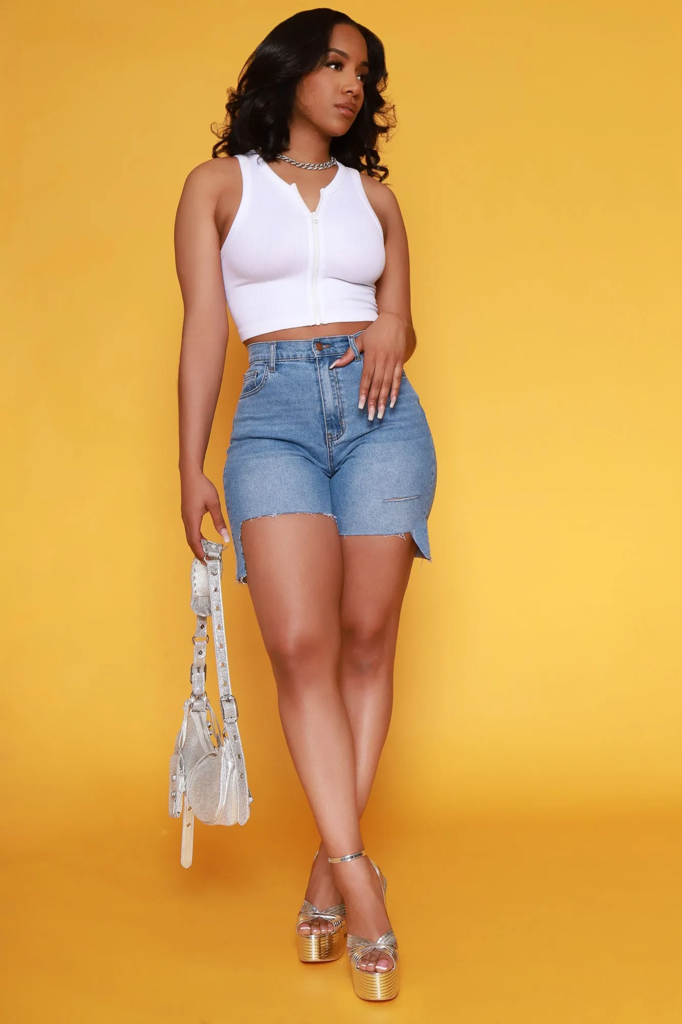 Don't Deny It Distressed Denim Bermuda Shorts - Medium Wash