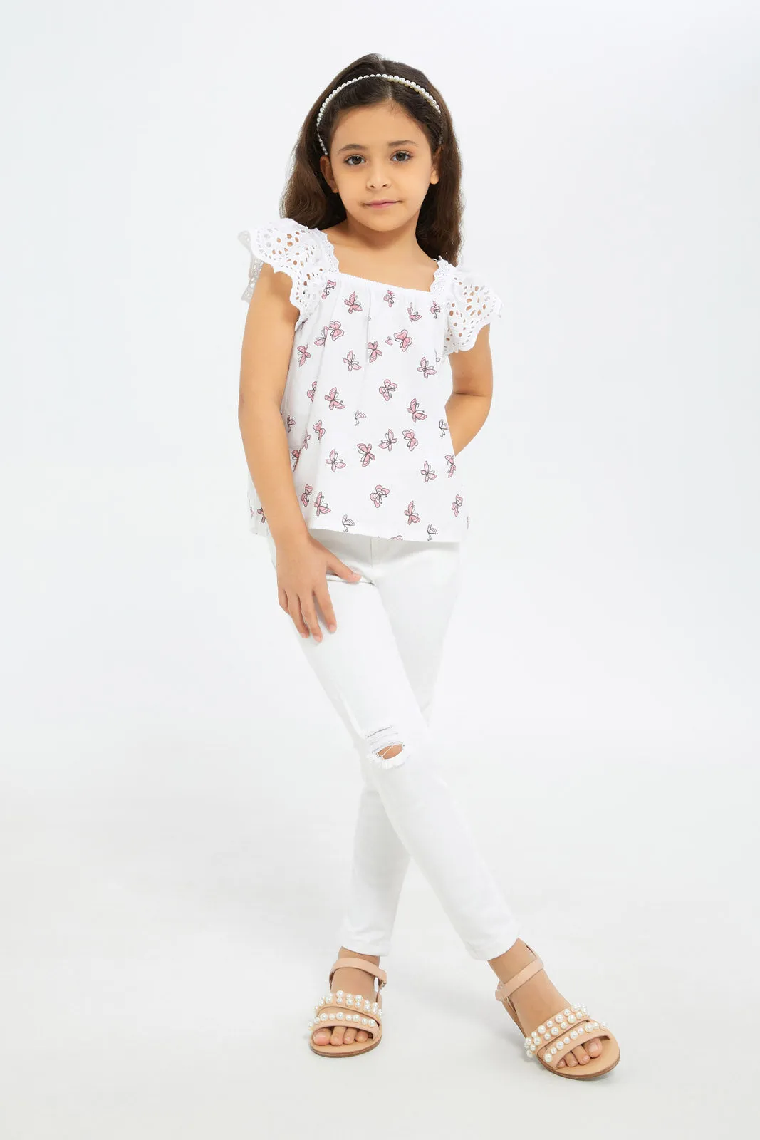 Girls White Skinny Ripped Jeans