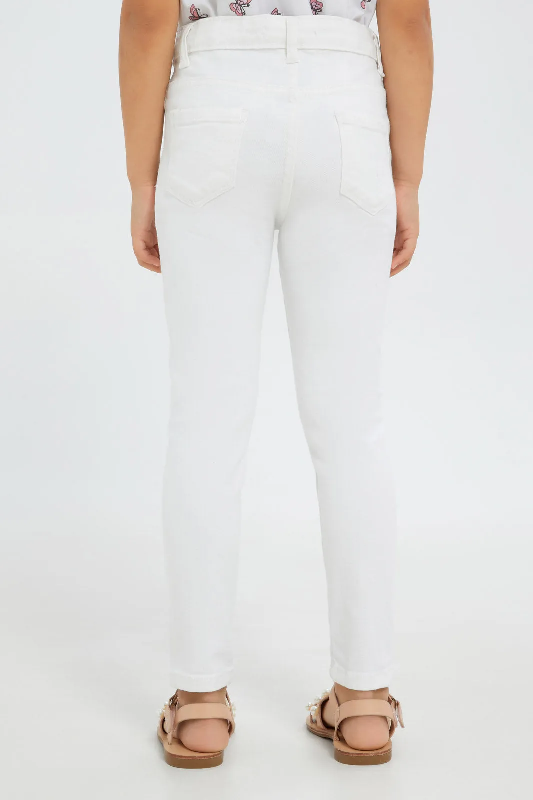 Girls White Skinny Ripped Jeans
