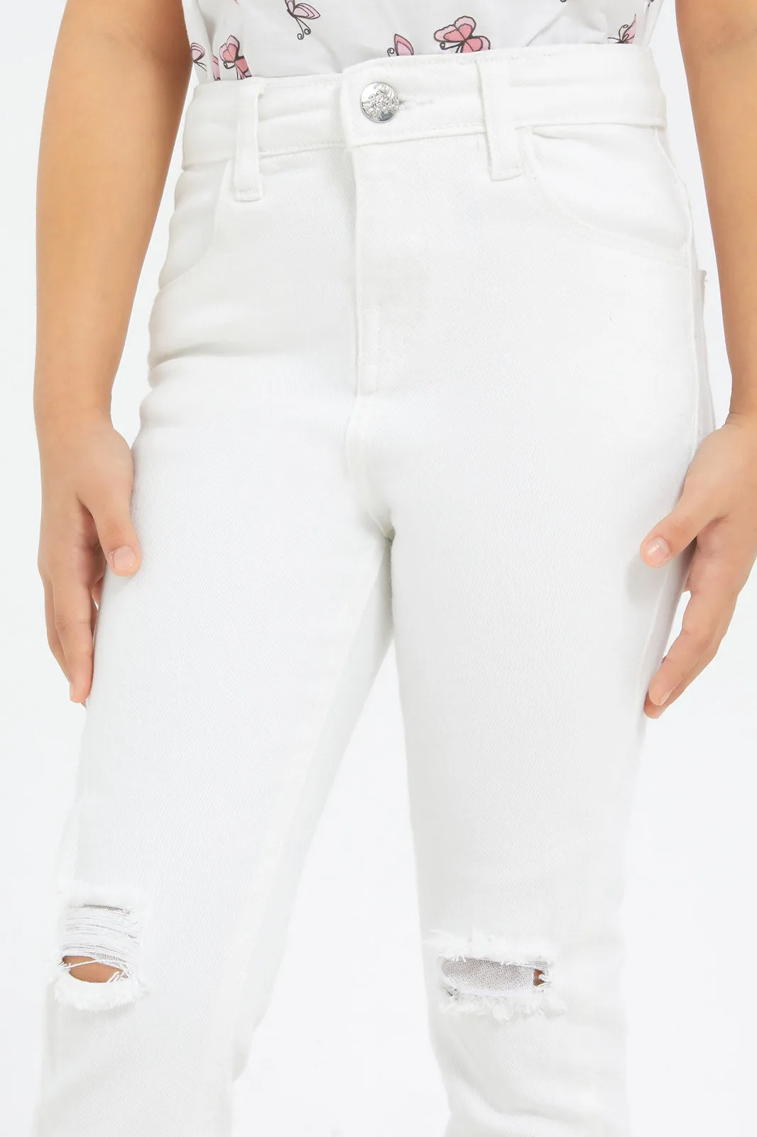 Girls White Skinny Ripped Jeans