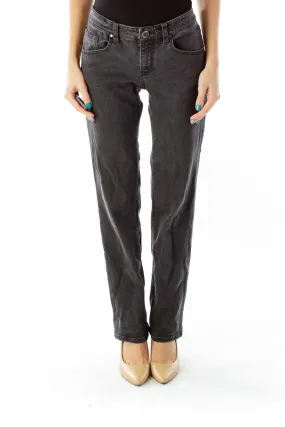 Gray Mid-Rise Straight-Leg Jeans