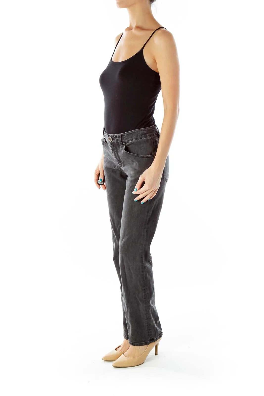 Gray Mid-Rise Straight-Leg Jeans