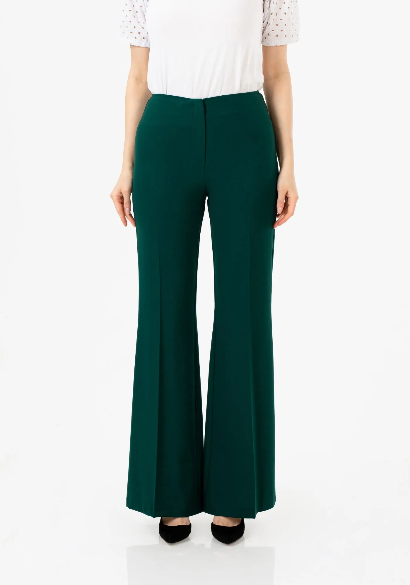 Green Bootcut Pants - High Waisted Flare Trousers