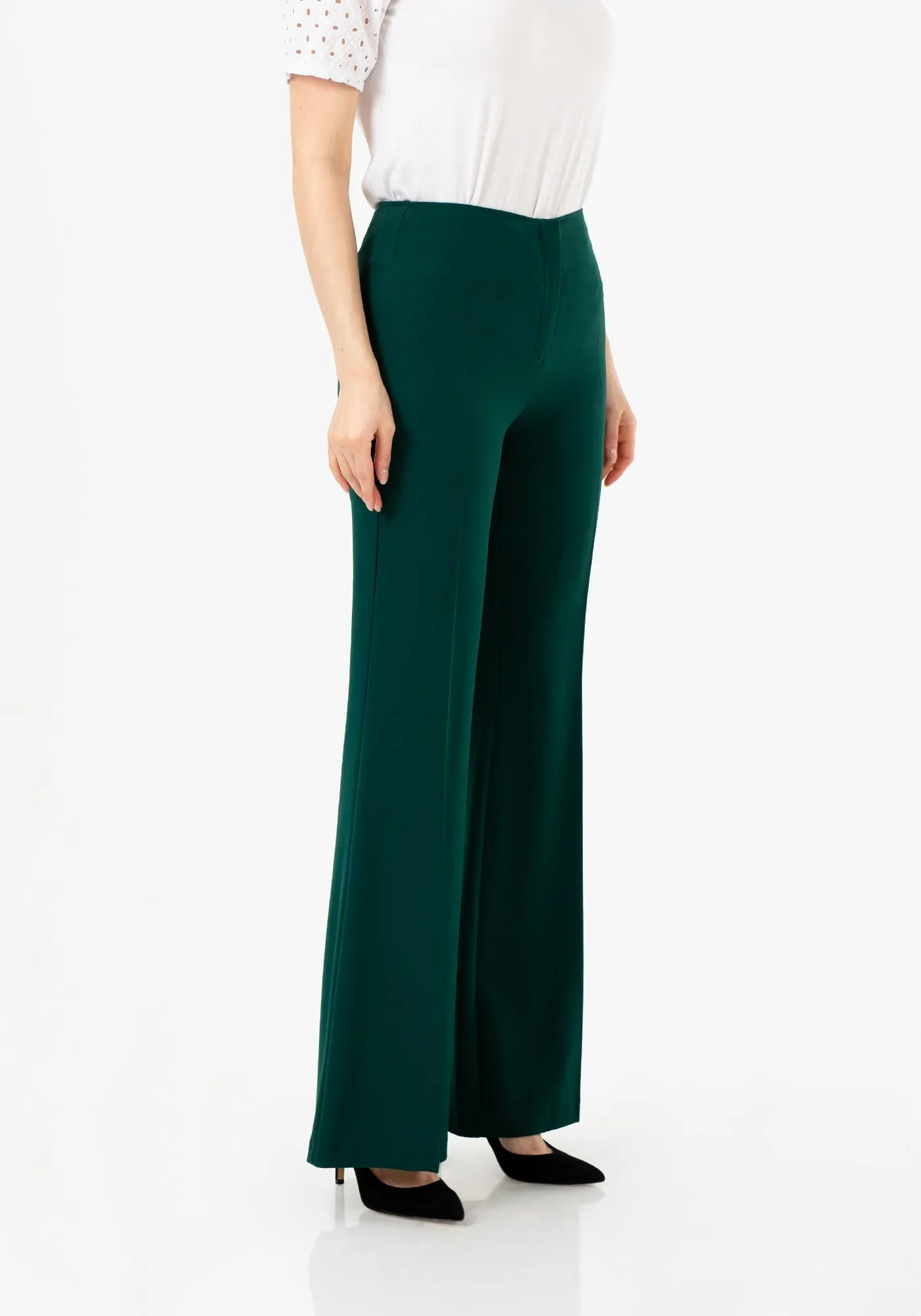 Green Bootcut Pants - High Waisted Flare Trousers