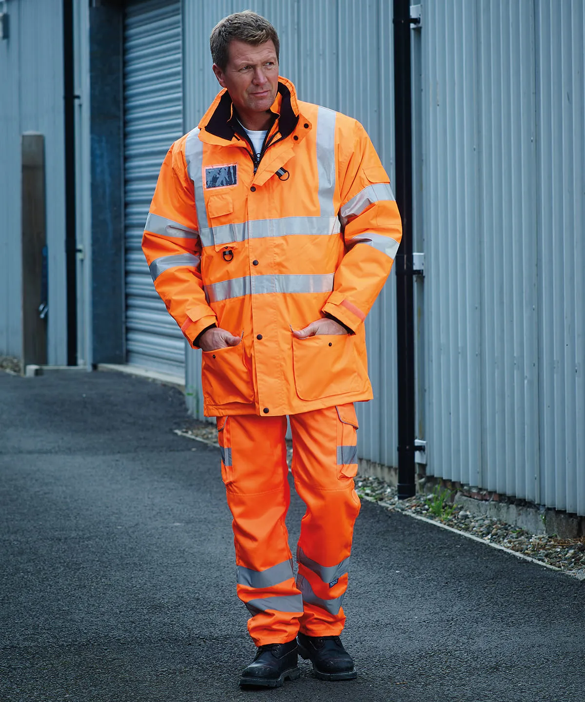 Hi-vis polycotton cargo trousers with kneepad pockets (HV018T/3M) | Navy