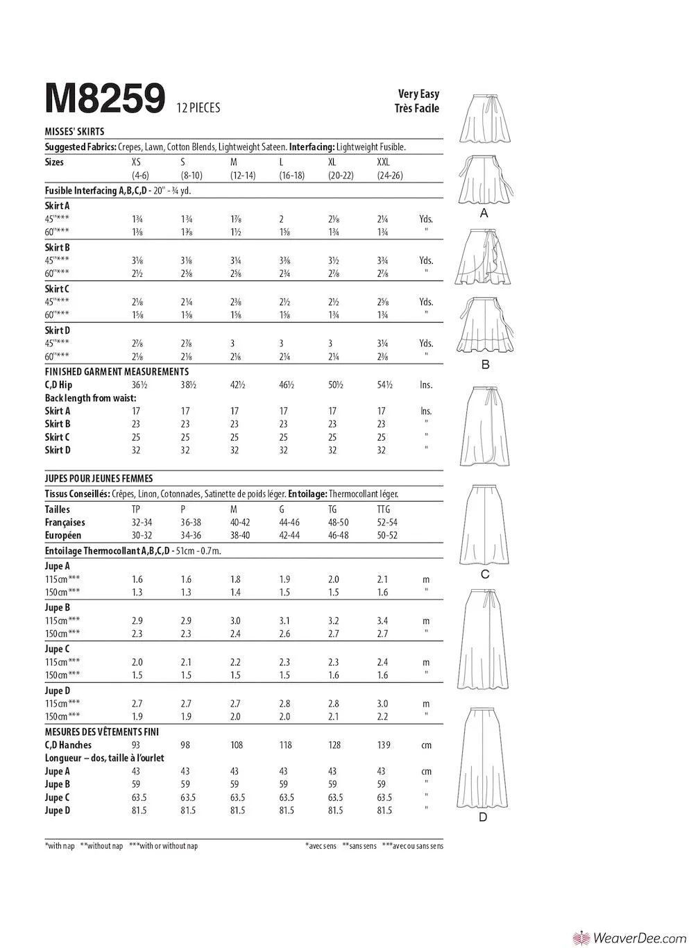McCall's Pattern M8259 Misses' Skirts