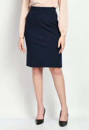 Navy Blue Leadership Solid Stretch Pencil Skirt