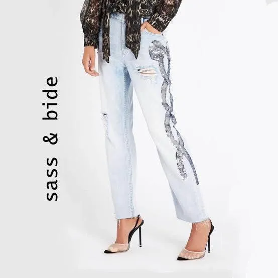 NEW - Sass & Bide 'Bow Friend' Sequin Jeans -Size 24