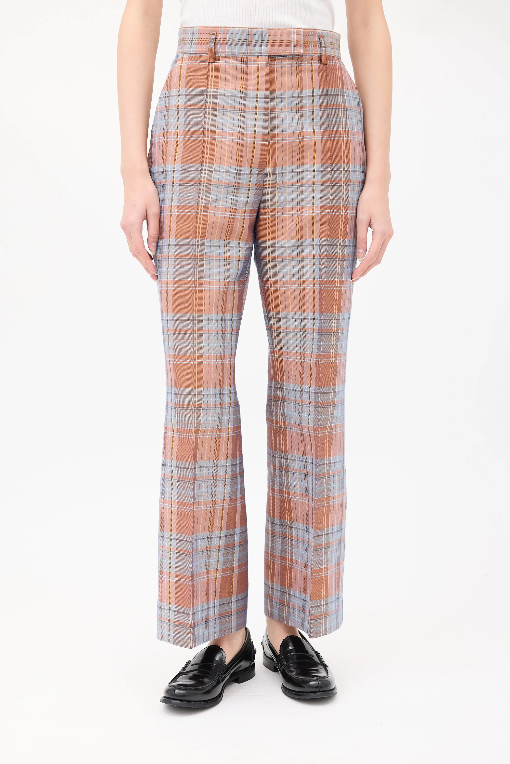Pink & Light Blue Plaid Wide Leg Trouser
