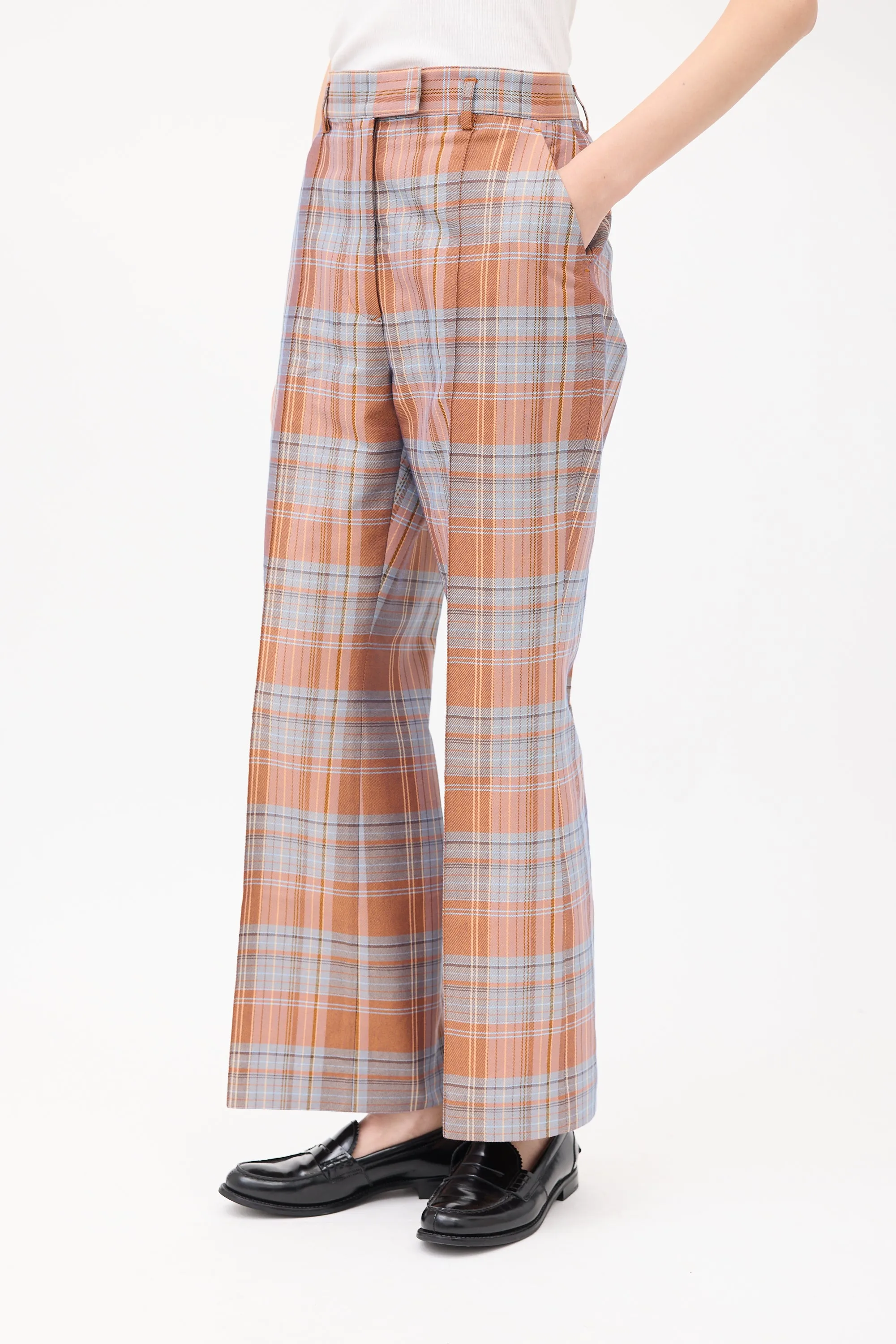 Pink & Light Blue Plaid Wide Leg Trouser