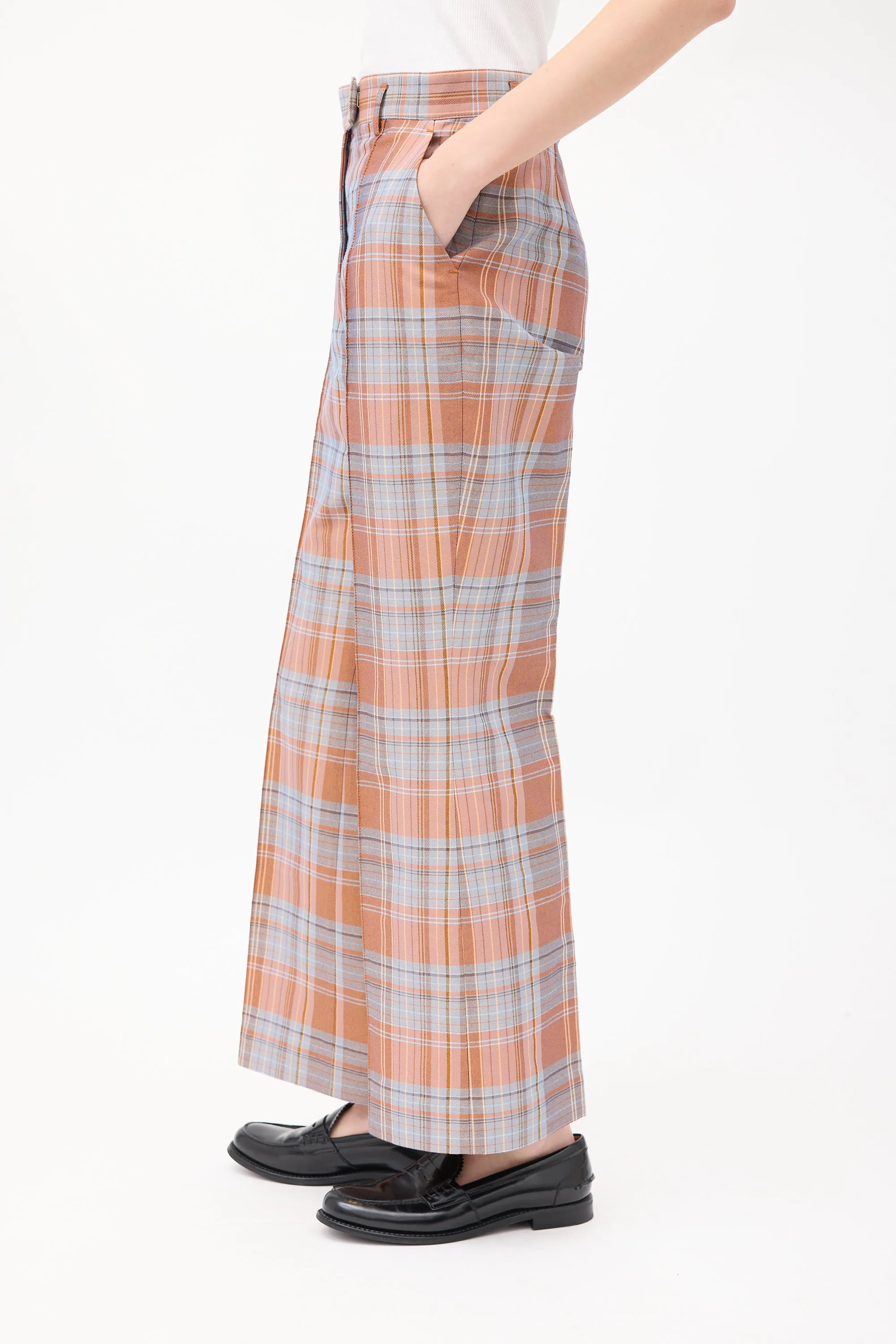 Pink & Light Blue Plaid Wide Leg Trouser