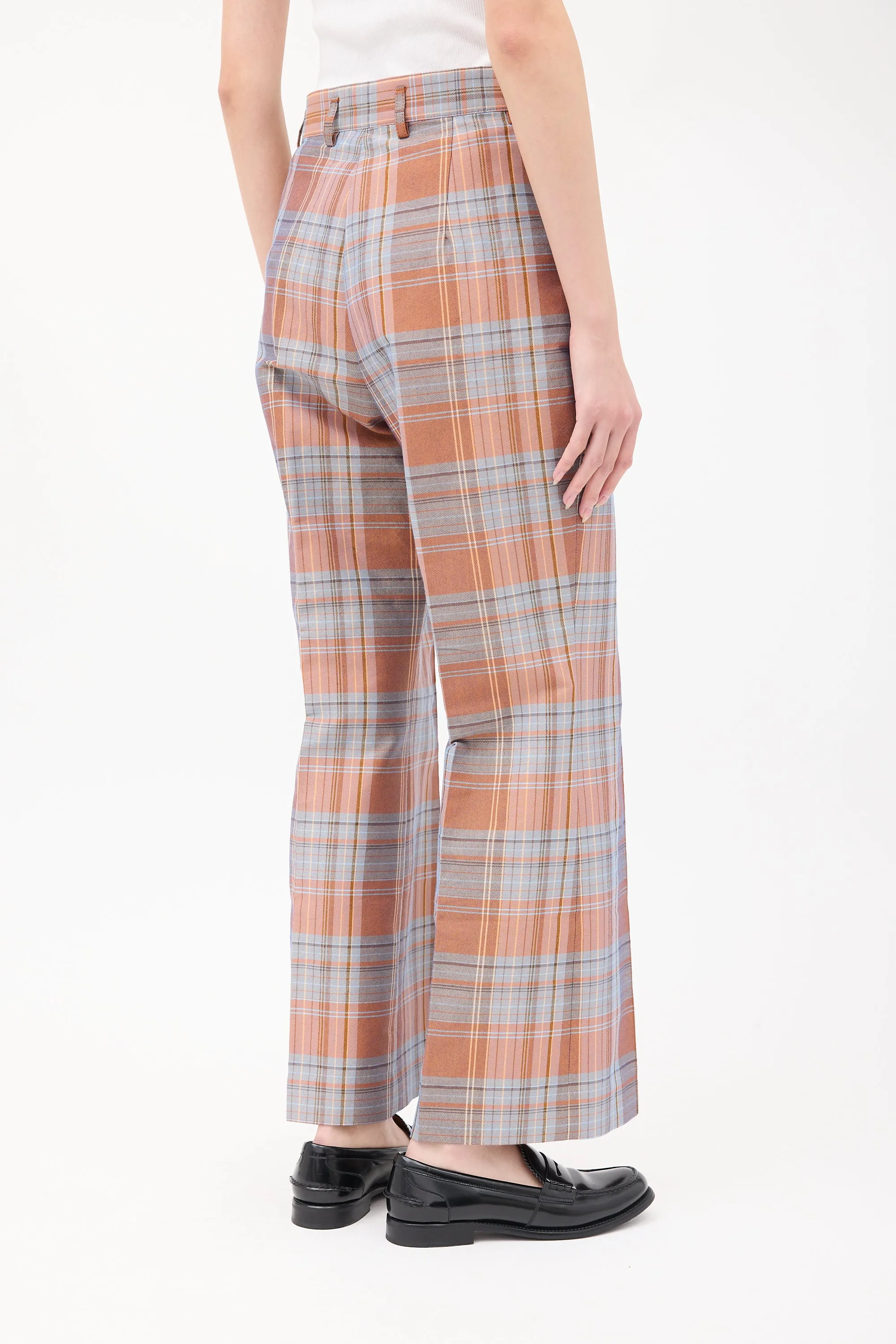 Pink & Light Blue Plaid Wide Leg Trouser