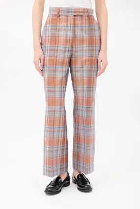 Pink & Light Blue Plaid Wide Leg Trouser