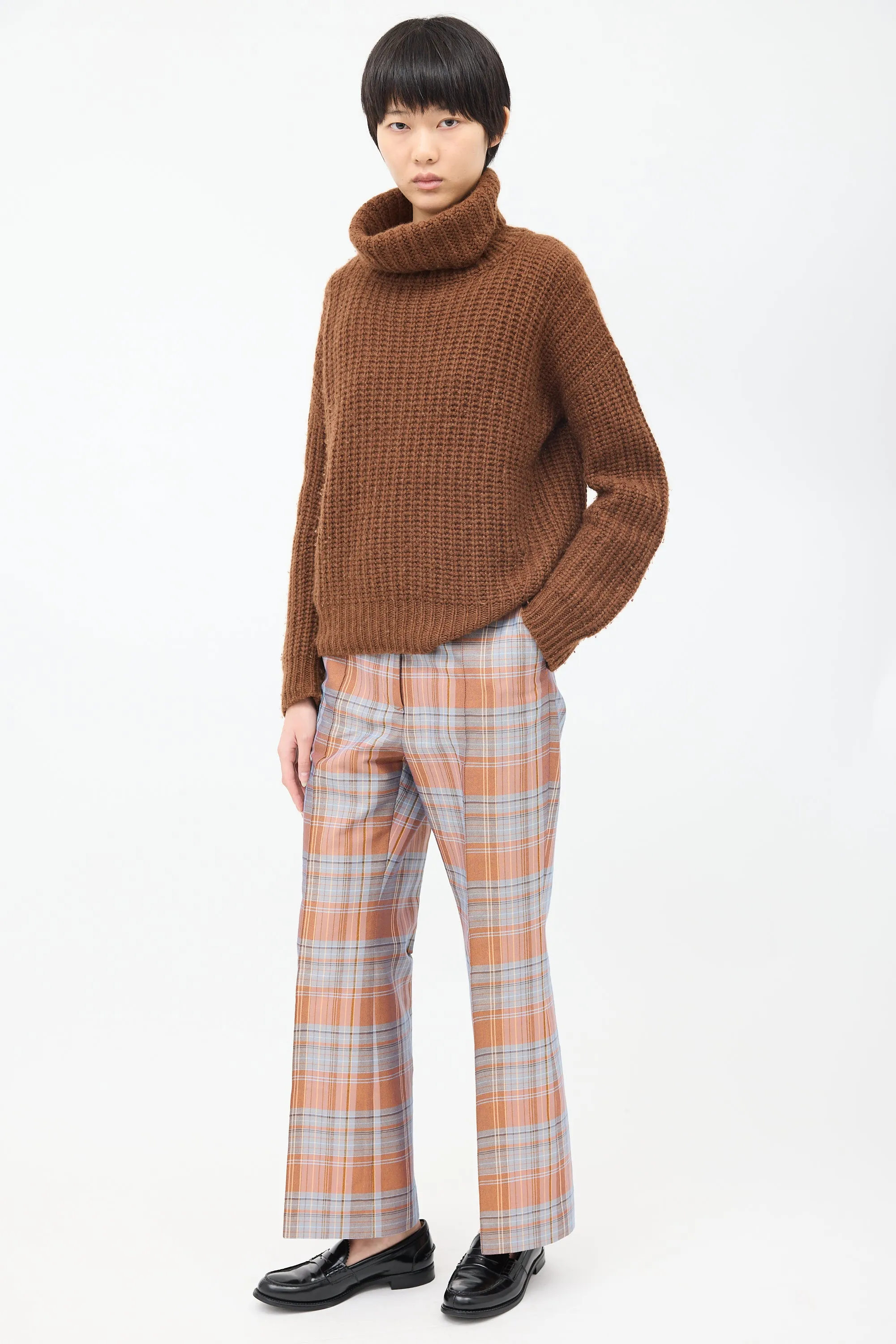 Pink & Light Blue Plaid Wide Leg Trouser