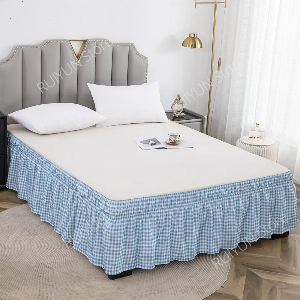 Plaid Bed Skirt - Ruffled Wrap Around - Elastic Band