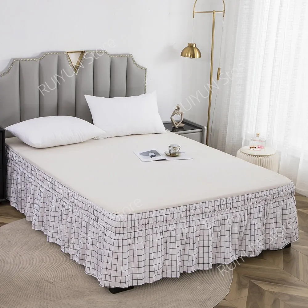 Plaid Bed Skirt - Ruffled Wrap Around - Elastic Band