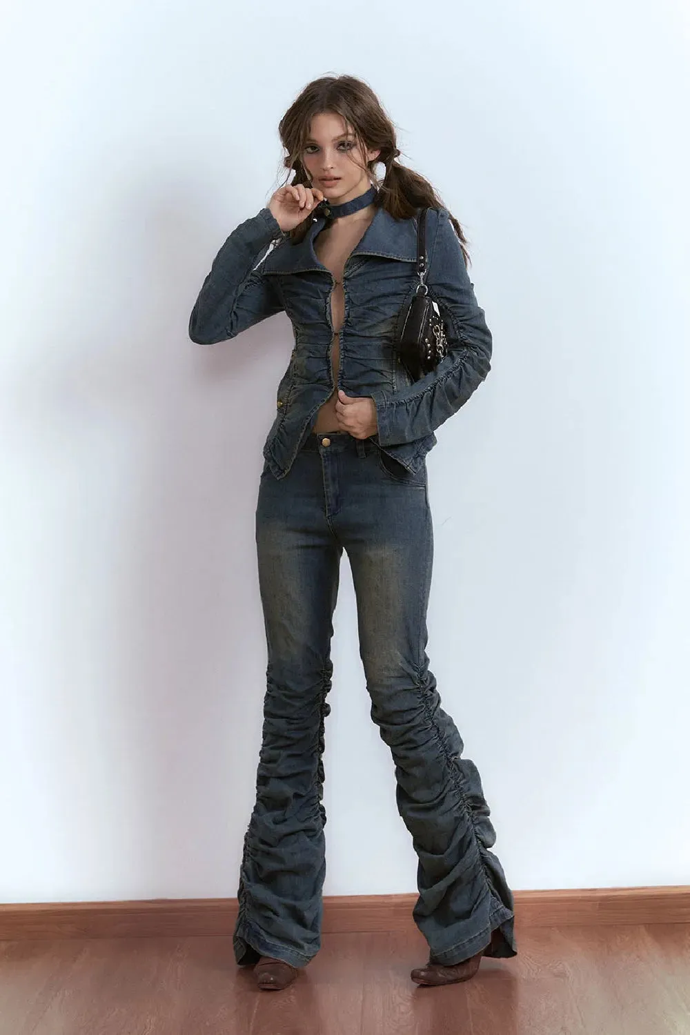 Pleated Denim Trousers