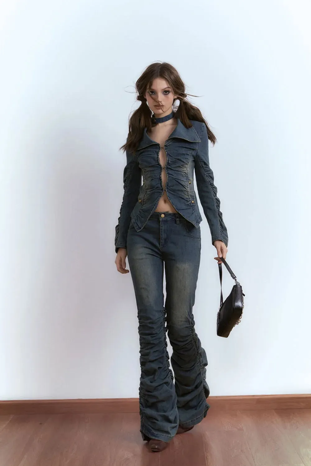 Pleated Denim Trousers