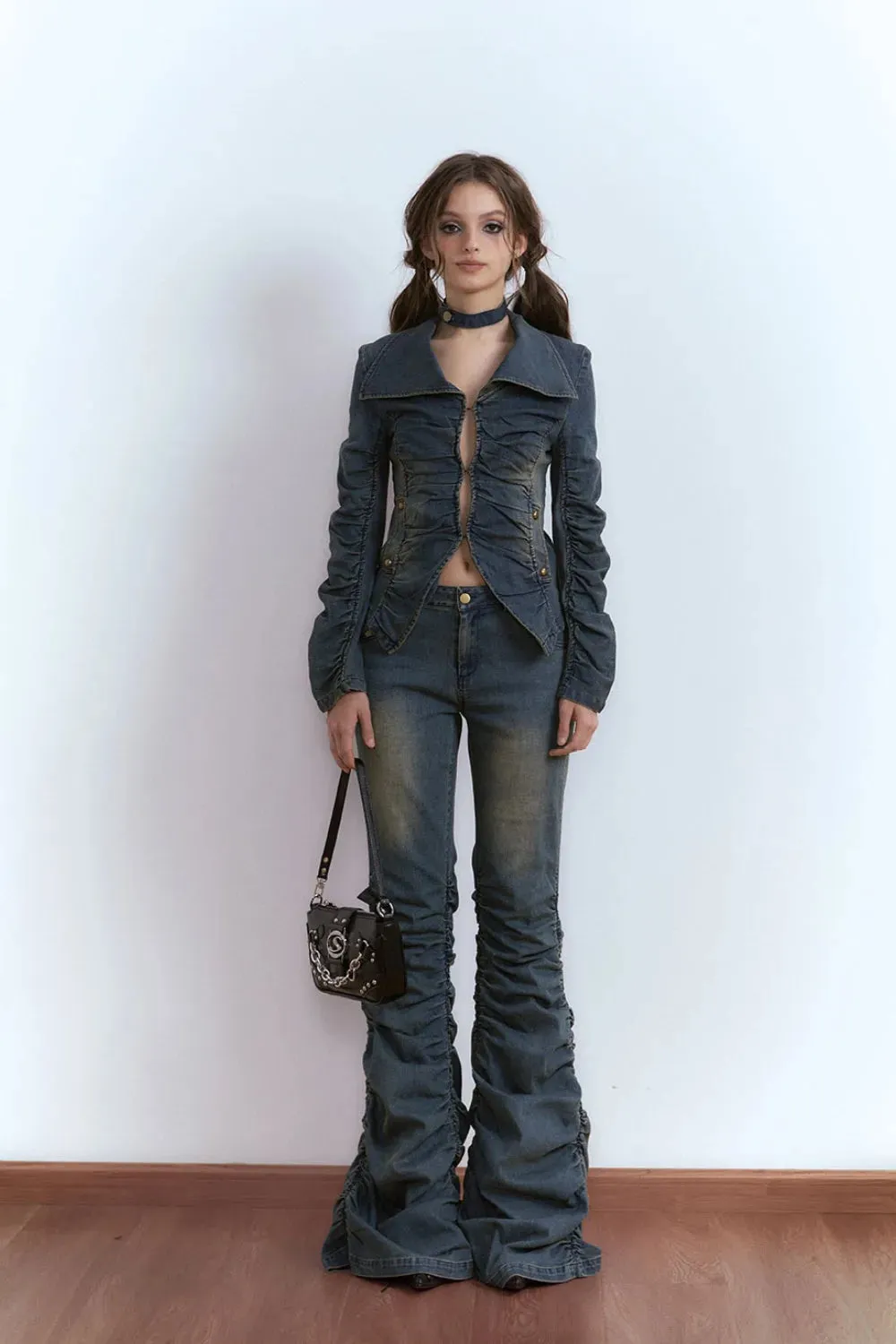 Pleated Denim Trousers